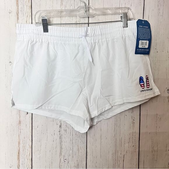 Life Is Good White Summer Style Drawstring American Flag Sandals Graphic Sz L - Picture 1 of 15